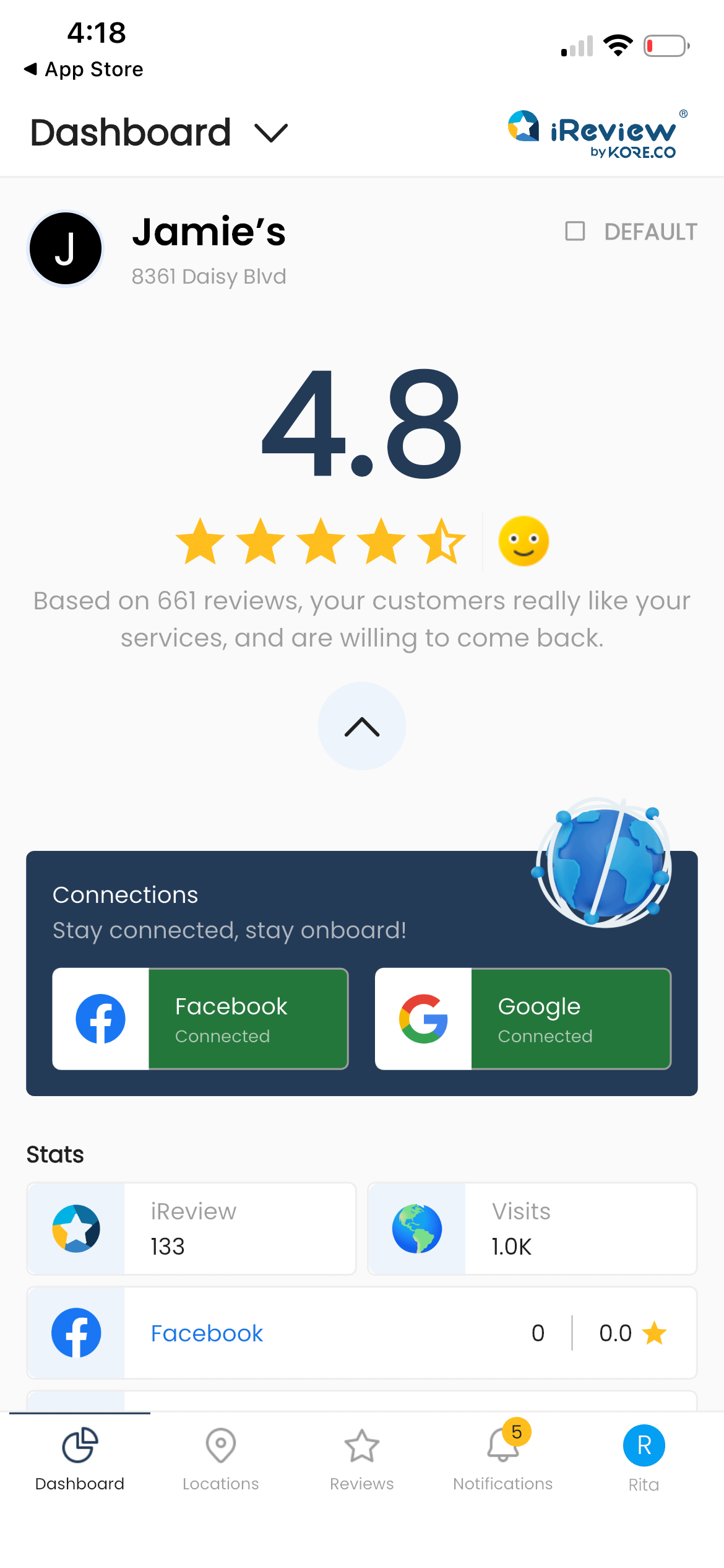 iReview reply screen on phone