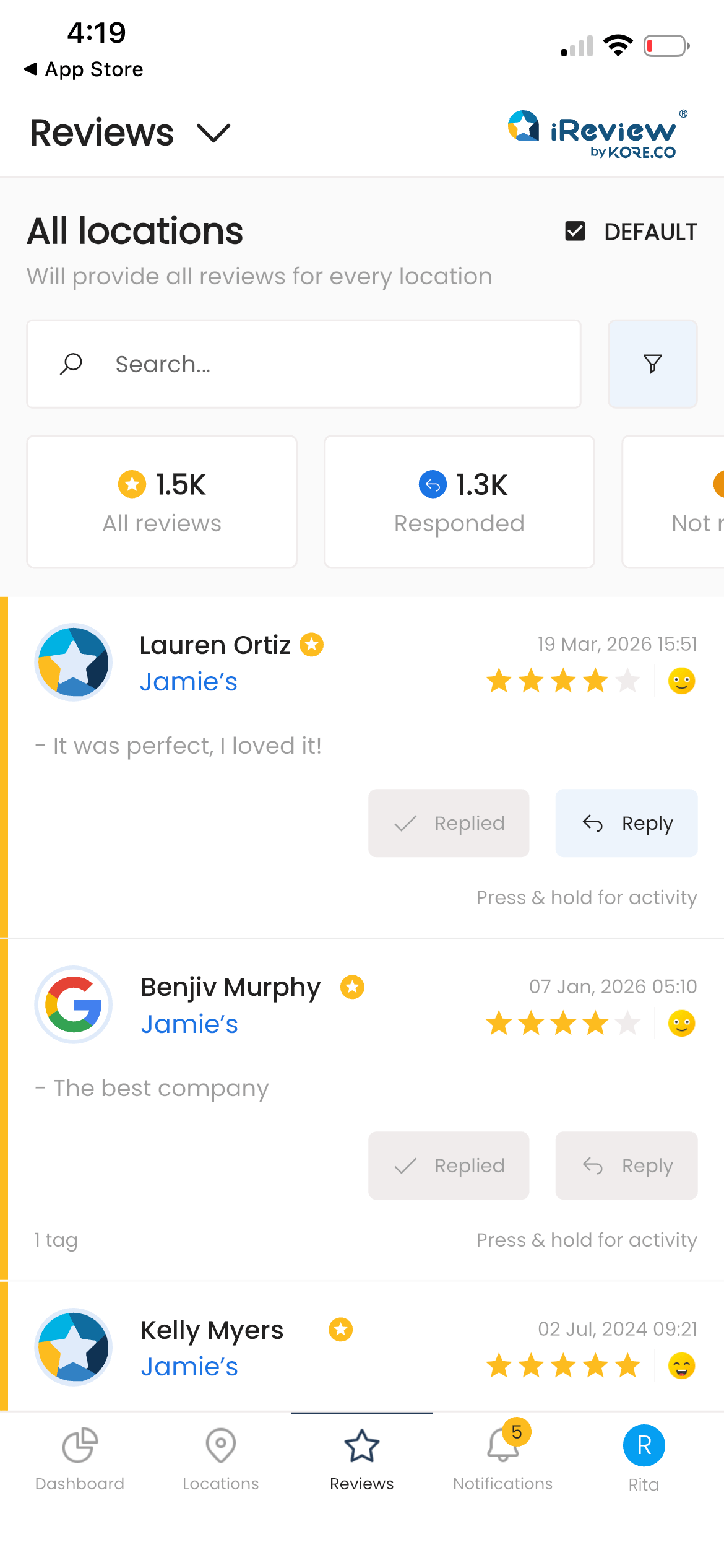 Review status view on phone